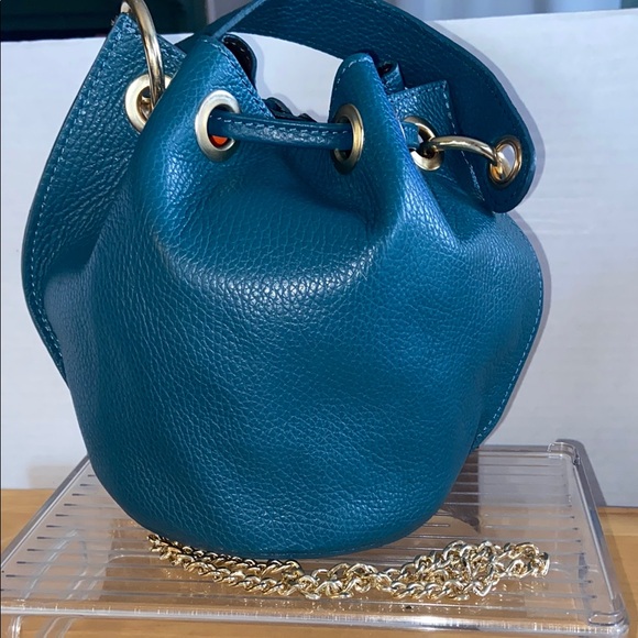 Anna Paola Teal Leather Bucket Bag - Picture 4 of 5